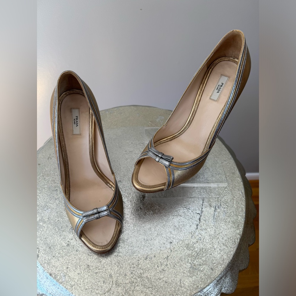 PRADA - Gold & Silver Calzature Donna Platino Heels